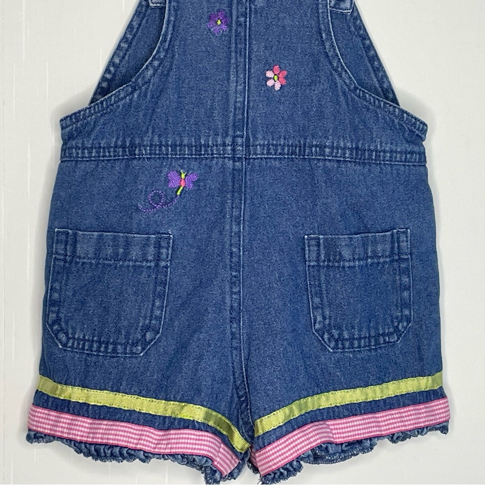 Y2K Denim Embroidered Flower Butterfly Shortall Romper Toffee Apple 12 M - Picture 10 of 14